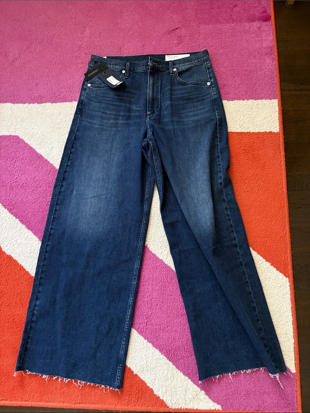 rag & bone high rise ultra wide Sofie Wide-Leg Raw-Hem Jeans 31 NWT